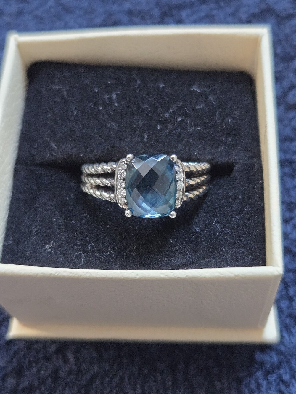 David Yurman Hampton Blue Topaz And Diamond Wheaton Ring